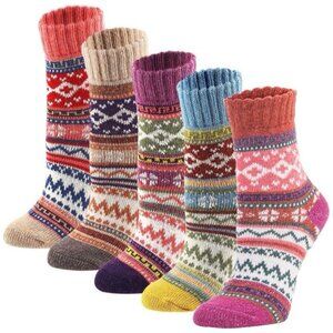 Women’s Wool Socks 5 Pairs Warm Winter Cozy Thermal Soft Cotton Blend Size 5-8